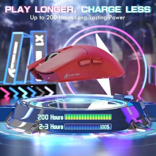 ATTACK SHARK X1 Ultralight Tri Mode Wireless 40000 DPI Gaming Mouse-Red | Magnetic RGB Charging Dock,PixArt PAW3395 Pro Sensor,BT/2.4Ghz/Wired,1K Polling,Optical Micro Switch,Driver for PC Mac Gamer - color: Red