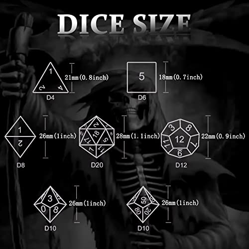 DND Dice, Dungeons and Dragons Dice Metal Polyhedral Dice Set Role Playing D&D Dice HNCCESG Hollow Grim Reaper Gaming for RPG Table Game (Black) | Lightweight copper dice,Easy-To-Read Engraved Numbers,a Gift Box and Velvet Bag for DND RPG Play - color: Gr