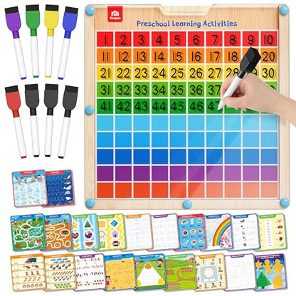 Coogam Handwriting Hundred Board, Wooden Montessori Math Manipulative | 1-100 Counting Toy, Alphabet Writing Practice, Preschool Learning, Fine Motor Skills Game for Kids 3-8 with Storage Bag