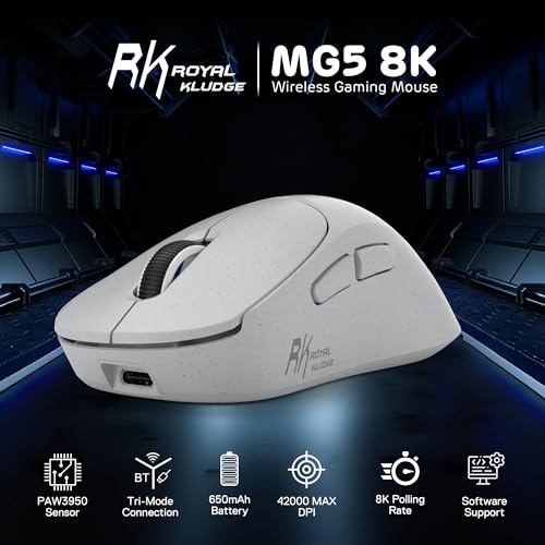 RK ROYAL KLUDGE MG5 8K Wireless Gaming Mouse, 42K DPI PAW3950 Sensor, 56g Lightweight Ergonomic Mouse, Dual 8000Hz Polling Rate, Tri-Mode 2.4G/BT/USB-C, Programmable Web Drive for PC Win/Mac - color: Mixed Color