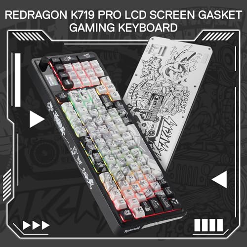 Redragon K719 PRO Wireless Gasket Gaming Keyboard w/Hype Screen & Knob, 95 Keys Mechanical Keyboard, Easy-Control 1.14’’ TFT Info Display, 5-Layer Noise Dampening, Street Graffiti Dye-Sub PBT Keycaps - color: Street Graffiti