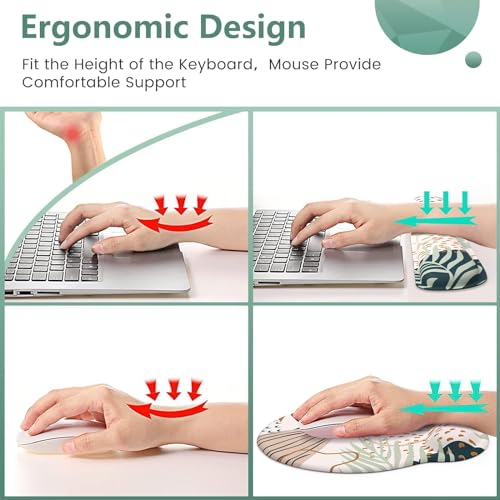 iLeadon Mouse Pad Wrist Support Keyboard Wrist Rest Set, Ergonomic Mouse Pad with Non-Slip Base for Computer Laptop Home Office + Coasters, Easy Typing & Pain Relief Mouse Mat, Tropical Plants | Ergonomic Mouse Pad with Non-Slip Base for Computer Laptop H