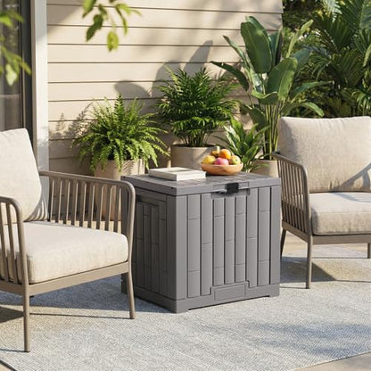 Jocoevol Deck Box 30 Gal, UV Resistant & Waterproof Outdoor Storage Box with Lock, Easy Assemble Storage Bins Container for Pool Patio Garden - size: 30Gal