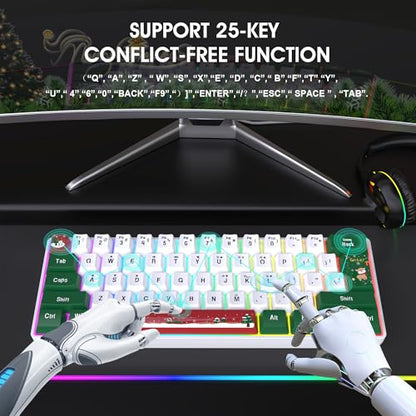 Snpurdiri 60% Wired Gaming Keyboard, RGB Backlit Small Ultra-Compact 61 Keys 60 Percent Gaming Keyboard for PC/Mac Gamer, Typist, Travel, Easy to Carry on Business Trip(Red Green White) - color: Red Green White