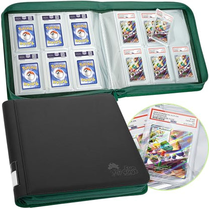 FunGuys Graded Card Binder, 60 PSA Slab Holder, 6 Pocket Graded Card Storage, Slab Binder, PSA Card Graded Display Case Album, Zipper, MTG Card Collection Binder - color: Black and Green