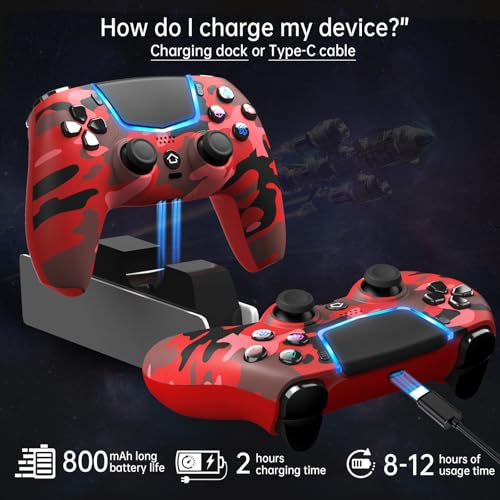 Wireless Controller for PS5, Compatible with PS5/Pro/Slim/PC, Replaces the PS5 Controller with Hall-Effect Joysticks, Hall-effect Triggers, 6-Axis Gyros, Dual Vibration And Turbo, 3.5mm Audio Jack/Speaker, Red - color: Red