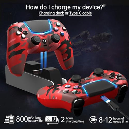 Wireless Controller for PS5, Compatible with PS5/Pro/Slim/PC, Replaces the PS5 Controller with Hall-Effect Joysticks, Hall-effect Triggers, 6-Axis Gyros, Dual Vibration And Turbo, 3.5mm Audio Jack/Speaker, Red - color: Red