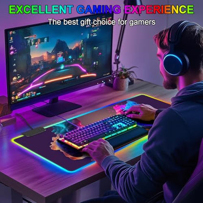 RGB Mouse Pad, Gaming Mousepad with 13 LED Light Modes | 31.5X11.8inch Large Mouse Mat, Gaming Mats for Desk with Non-Slip Rubber Base - color: Black-b