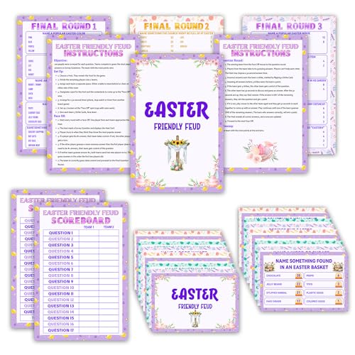 Easter Friendly Feud Game, Funny Easter Party Games, Spring Friendly Feud Trivia Quiz for Family Kids Adults, Spring Bunny & Eggs Holiday Party Supplies -15 - color: Easter Basket-purple