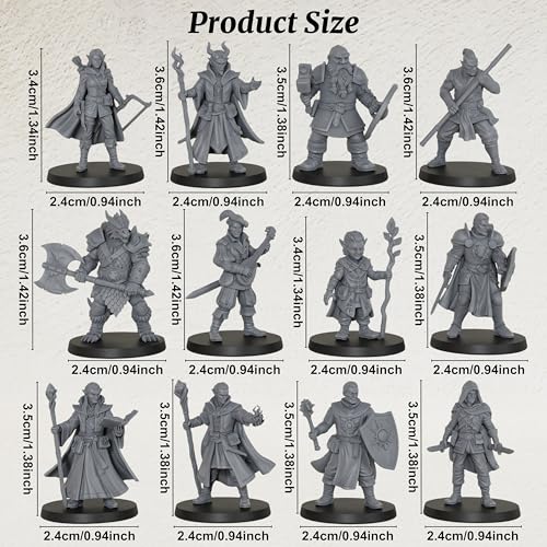 AUSPDICE 25mm DND Minis Figurine for Dungeon Masters & RPG Gift AS990 | Unpainted Ultimate 12 Pcs Heroic Adventurer Party -1:64 Scale Multi-Class TTRPG Human Miniatures Tabletop Gaming Miniatures