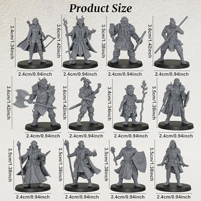 AUSPDICE 25mm DND Minis Figurine for Dungeon Masters & RPG Gift AS990 | Unpainted Ultimate 12 Pcs Heroic Adventurer Party -1:64 Scale Multi-Class TTRPG Human Miniatures Tabletop Gaming Miniatures