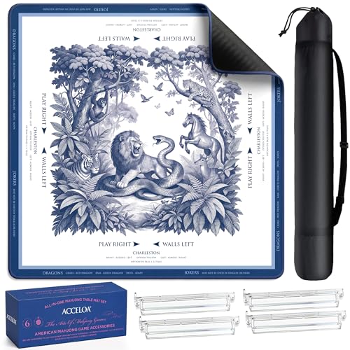 American Mahjong Mat and Racks Set: 31.5" x 31.5" Waterproof Neoprene | Includes 4 clear acrylic racks, rules card, carrying bag and gift box – ready to play, great for gifting(Jungle Mono) - color: Jungle Mono
