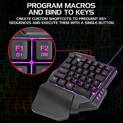 ENHANCE Gaming Keypad One Handed Gaming Keyboard - 7 Color LED Backlit, Programmable Keys, Ergonomic Wrist Pad and Braided USB Cable - Small Keyboard Great for FPS Games