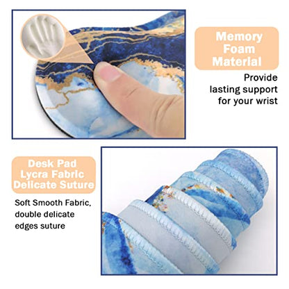 Ergonomic Large Mouse Pad and Keyboard Wrist Rest, Desk Pad for Keyboard and Mouse, 4-in-1 Large Gaming Mouse Pad with Wrist Support - Light Blue - color: Blue Gold Marble
