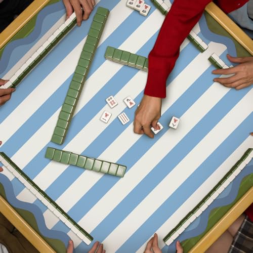 Tegeme Coastal Mahjong Mat for Table 31.5x31.5 Inch American Mahjong Mat | Non Slip Noise Reduction Mah Jong Rug with Rules Portable Gaming Rug for Poker Tiles Dominoes - size: 31.5" X 31.5", style: Scallop