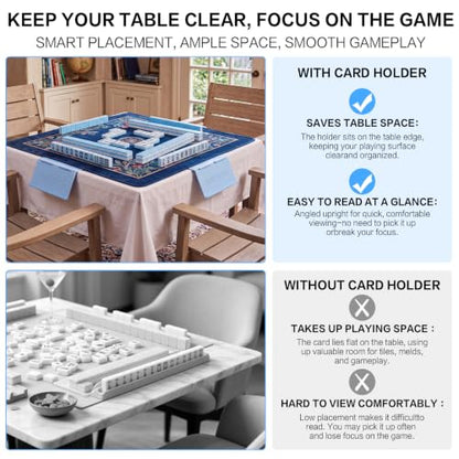 4 Packs Mahjong Card Holder for Table, Foldable Under Mat Slide-in Plastic Tile Racks 3D Space-Saving Angled Stand Table Accessories for American Mahjong Cards Game Night(Flower,Blue) - color: Blue