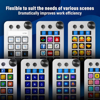 Streaming Deck,Macro pad/Calculator/Numeric Keypad Three Modes | 15 Customizable Macro Keys and LCD Bar,Large Dial,Work Efficiency Device,Compatible with Windows and Mac(N1 White) - color: White