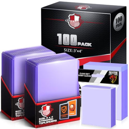 300PCS Card Sleeves Top Loaders for Trading Cards, 3" x 4" Hard Plastic Toploaders, Baseball Penny Card Protectors, Trading Card Holder for MTG, TCG Cards(100 Toploaders + 200 Soft Card Sleeves) - size: 100 Toploaders + 200 Soft Card Sleeves