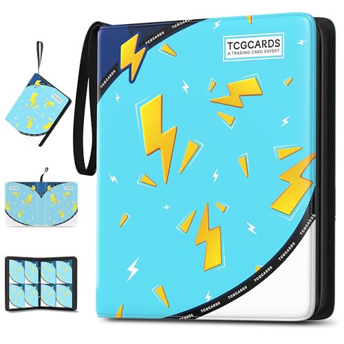 Trading Card Binder 4 Pocket,400 Pocket Card Collection Binder with 50 Removable Sleeves,PU Waterproof Top Card Book,3-Ring Zipper Collectible Trading Card Album for MTG/TCG/Card Holder Gift(Blue) - color: Blue, size: Small