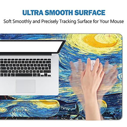 ToLuLu Large Mouse Pad, Memory Foam Keyboard Mouse Wrist Rest Support Set | Ergonomic Desk Mat with Stitched Edges, Gaming Extended Non-Slip Base Mousepad for Home Office, Van Gogh Starry Night - color: Van Gogh Starry Night