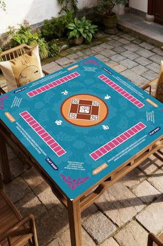 Mahjong Mat for Table, 31.5x31.5Inch American Mahjongg Table Mat (Blue3) | Anti-Wrinkle&Foldable Neoprene Mahjongg Travel Mat for Table with Learning Rule, Anti-Slip Noise Reduction Includes Carry Bag - color: Turquoise Blue