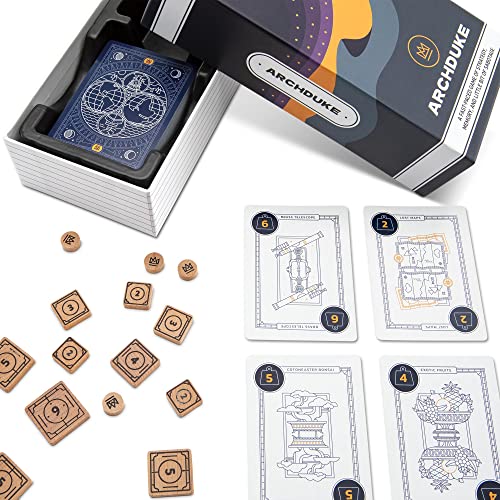 Stellar Factory Archduke Strategy Memory Card Game, 2-6 Players, Ages 12+ | 24 screen-printed wood tokens; build your tableau while disrupting rivals; slim travel-friendly box; 104 cards + rulebook.