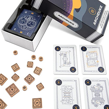 Stellar Factory Archduke Strategy Memory Card Game, 2-6 Players, Ages 12+ | 24 screen-printed wood tokens; build your tableau while disrupting rivals; slim travel-friendly box; 104 cards + rulebook.