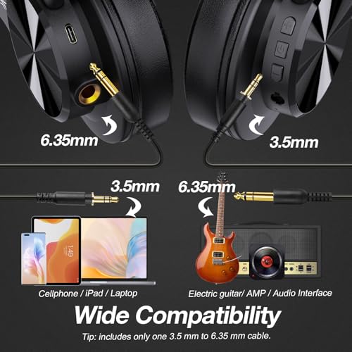 OneOdio A70 Bluetooth Over Ear Headphones, Wireless Headphones w/ 72H Playtime, Hi-Res, 3.5mm/6.35mm Wired Audio Jack for Studio Monitor & Mixing DJ Guitar AMP, Computer Laptop PC Tablet - Red - color: Red
