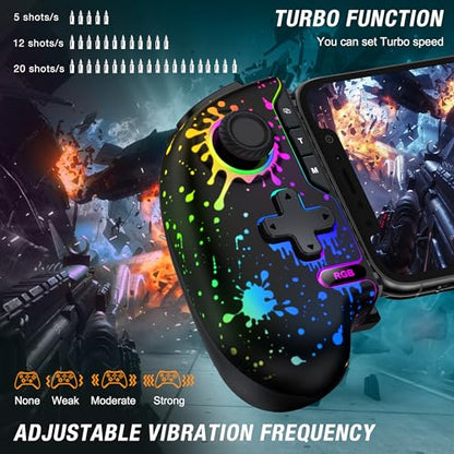 Mobile Game Controller for iPhone/Android Handheld Gaming, Wireless Phone Gaming Controllers with (Programmable) /Hall Effect Joysticks & Analog Triggers/Adjustable Turbo (Black with Watercolor Pattern Lights) - color: Black with Watercolor Pattern Lights