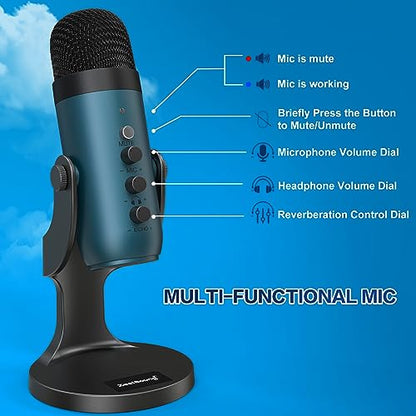 ZealSound Podcast Microphone for PC, Noise Cancellation USB Mic with Gain, Volume Adjustment & Mute Button, Monitoring & Echo, for YouTube, TikTok, Podcasting, Streaming, iPhone, iPad, Android(Teal) - color: Teal