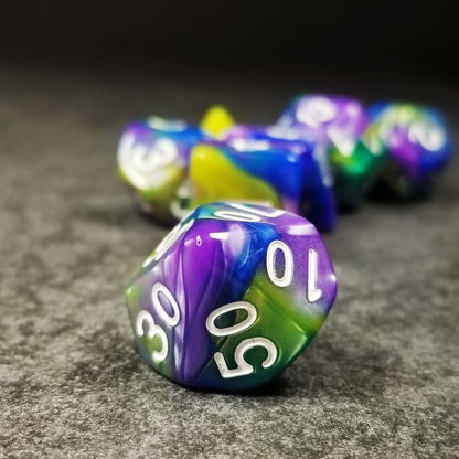 Sage’s Portal Stones DND Dice Set Acrylic Opaque 7-PC Polyhedral DND Dice Set for Dungeons and Dragons D&D Sage’s Cantrips RPG Tabletop TTRPG (Purple/Blue/Green/Yellow) - color: Purple/Blue/Green