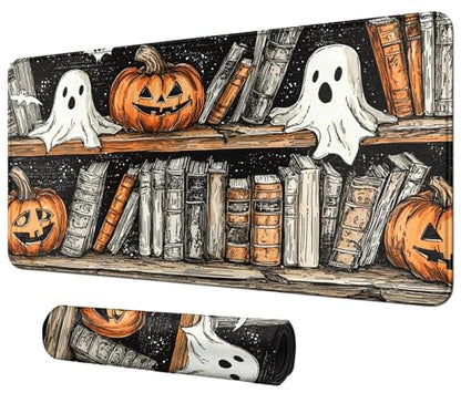 Bookshelves and Pumpkin for MTG & TCG Playmat Mouse Pad,BFDHGQZC 24" x 14" Game Mat for MTG/RPG/CCG Trading Card Game Playmats Table Mat Perfect for Card Games Video Games Computer Office - color: Bookshelves and Pumpkin