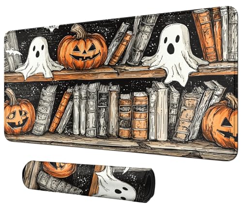Bookshelves and Pumpkin for MTG & TCG Playmat Mouse Pad,BFDHGQZC 24" x 14" Game Mat for MTG/RPG/CCG Trading Card Game Playmats Table Mat Perfect for Card Games Video Games Computer Office - color: Bookshelves and Pumpkin