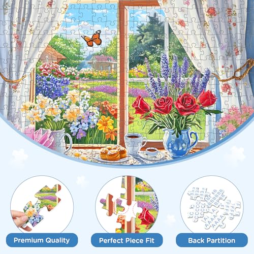 300 Pieces Puzzle for Adults, Garden and Afternoon Tea Jigsaw Puzzles - style: Window and Garden