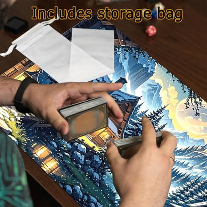 MTG Playmat- Stitched Edges Forest TCG Playmat-Non-Slip Landscape Play Mat Smooth Surface Rubber Base Board Game Mousepad 24x14 inches for Trading Card Game Playing with Storage Bags - color: Snow House