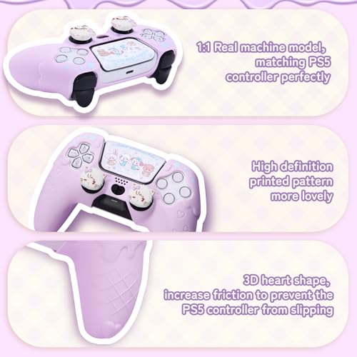 GeekShare Compatible with ps5 Controller Skin Set, Silicone Protective Shell for Gaming Consoles Wireless Controller, Sweet Ice Cream Purple Cover with 2 Thumb Grip Caps - Mikko - color: Mikko