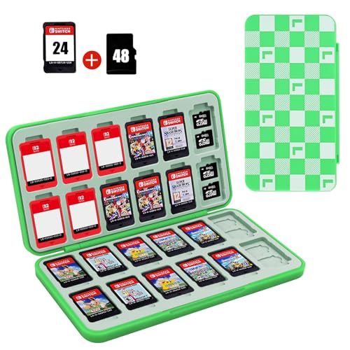 FYY Nintendo Switch Game Case Holder for Switch 2 Cartridge, Green Checkered - color: D-Checkered Green White L