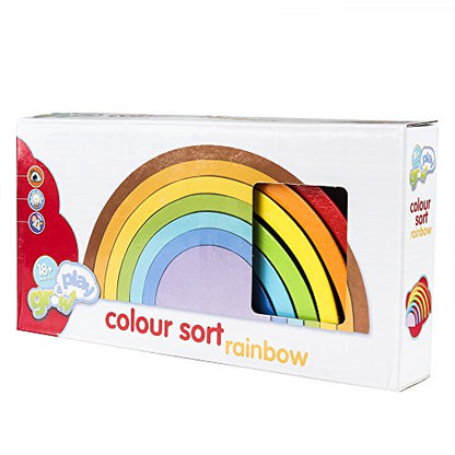Coogam Wooden Rainbow Stacker Nesting Puzzle Blocks - Tunnel Stacking Game Building Creative Color Shape Matching Jigsaw Learning Toy Set Board Early Development for Kids Boy Girl