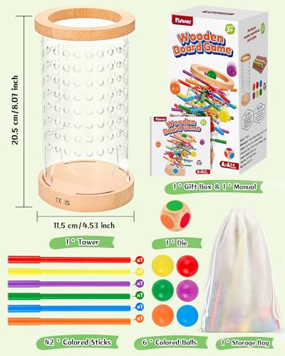 Montessori Wooden Board Games for Kids Ages 4-8, 42 Wooden Sticks Game Quick Setup, Board Games for Kids 4-6, Fine Motor Skills Toy Montessori Toys for 3 4 5 6 Year Olds, Family Games Gift Boys Girls