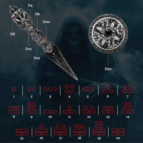 Unique Metal DND Wand dice Set with Bagua Stand, Seven as one, Roulette dice Rotator, Suitable for Role-Playing or Steampunk Themed Games with D20 D12 D10 D8 D6 D4 D00% Metal dice Set (Black) - color: Black