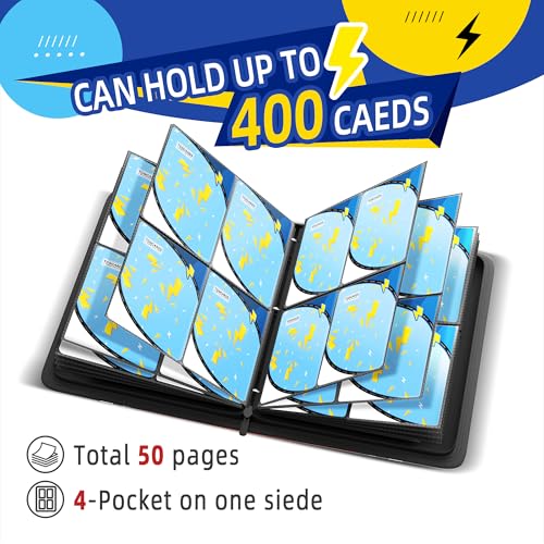 Trading Card Binder 4 Pocket,400 Pocket Card Collection Binder with 50 Removable Sleeves,PU Waterproof Top Card Book,3-Ring Zipper Collectible Trading Card Album for MTG/TCG/Card Holder Gift(Blue) - color: Blue, size: Small