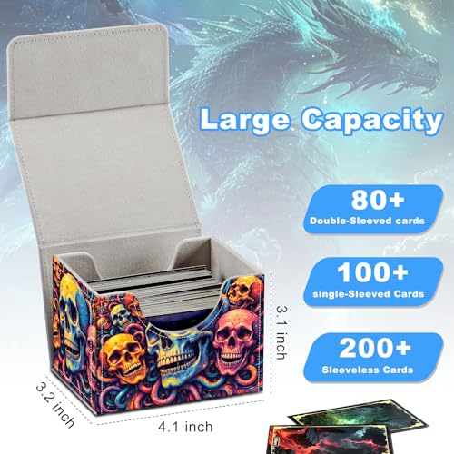 Skulls Deck Box for MTG Commander | Holds 100+ Double-Sleeved Cards | Strong Magnetic TCG Card Case for Collectible Games - color: Skulls