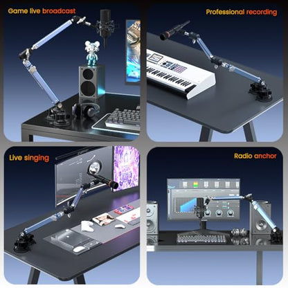 Microphone Boom Arm, 360°Rotatable Adjustable & Foldable Desk Microphone Arm Stand with 3/8"Adapters, Sturdy Aluminum Alloy Mic Arm for Podcast, Video, Gaming, Meeting,Studio (Clip-On) - style: Clip-On