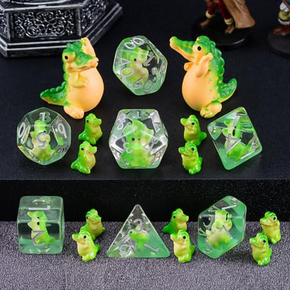 Crocodile Resin Dice Set,Polyhedral Dice Animal Inclusion Dice,RPG D&D Dice Set for Dungeons and Dragons MTG RPG Role Playing Games - color: Crocodile