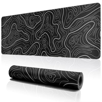 Large Gaming Mouse Pad for Desk, Black Topographic Mouse Pad Desk Mat for Gaming Office, Long XL Mouse Pads Keyboard Pad Desk Pad for Computer Laptop 31.5''x11.8'' - color: Black