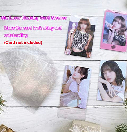 Kpop Photocard Binder 3 Inch, 25 Pocket Inner Pages, 50pcs Holographic Card Sleeves, 6 Sheets Cute Korean Stickers - color: Black