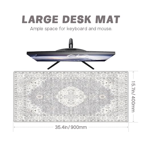 Baziabbo Cute Desk Mat,XXL Extended Large Mouse Pad,Gaming Mousepad with Stitched Edge,Non-Slip Rubber Base Keyboard Desk Pad for Home Office Study Game (Grey) - color: Grey