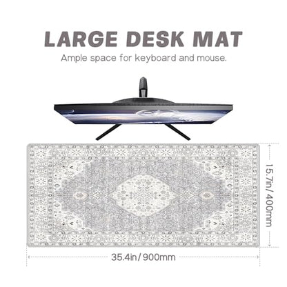 Baziabbo Cute Desk Mat,XXL Extended Large Mouse Pad,Gaming Mousepad with Stitched Edge,Non-Slip Rubber Base Keyboard Desk Pad for Home Office Study Game (Grey) - color: Grey