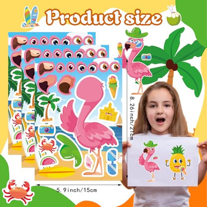Summer Stickers, Make a Face Sticker, Hawaii Luau DIY Craft Activities | 24 Sheets Make your own Stickers, Flamingo Watermelon Pineapple Beach Party Favors for Kids Toddlers - style: 24 Sheets Summer Stickers