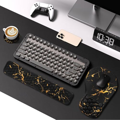 EYROZILL 3 in 1 Ergonomic Wrist Rest for Keyeboard and Mouse, Non-Slip Desk Mouse Pad with Wrist Support, Keyboard Wrist Rest and Mouse Pad Set Massage Design (Black Marble) - color: Black Marble
